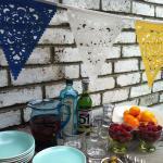 Blue, Yellow, Cream Party Bunting, Lace Wedding..