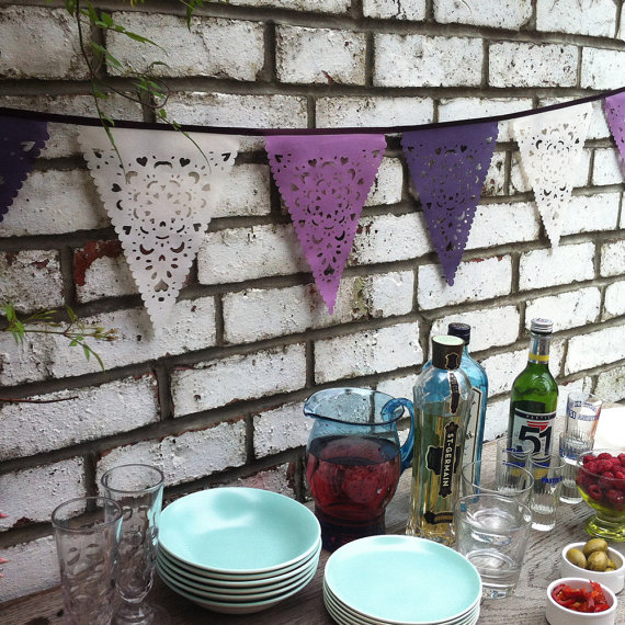 Purple, Lilac And Cream Party Bunting, Wedding Garland Banner Fabric Room Decor