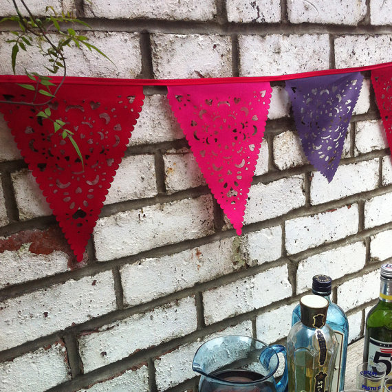Christmas Garland, Purple, Red And Pink Christmas Bunting, Lace Pennants