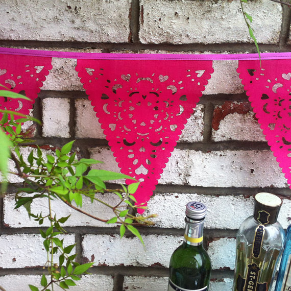 Pink Vintage Wedding Decorations, Old Fashioned Garland, Fabric Bunting