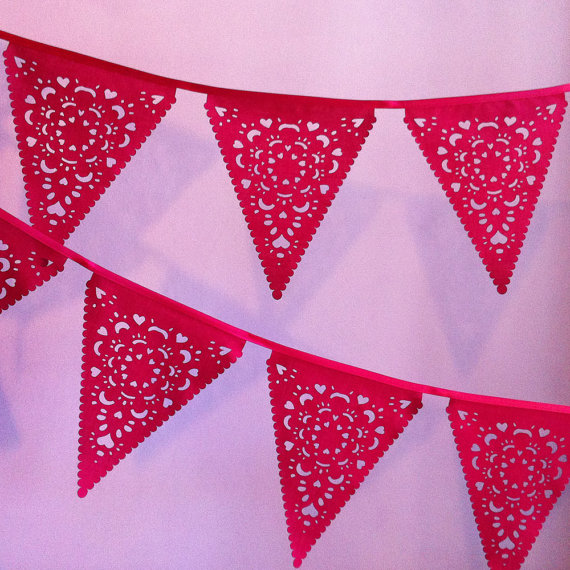 Red Vintage Christmas Garland, Holiday Fabric Bunting, Room Decor