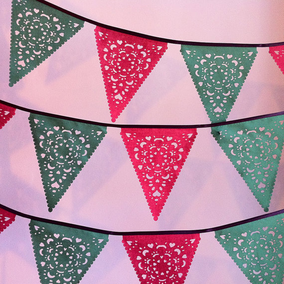 Red And Green Christmas Garland, Holiday Banner, Lace Bunting